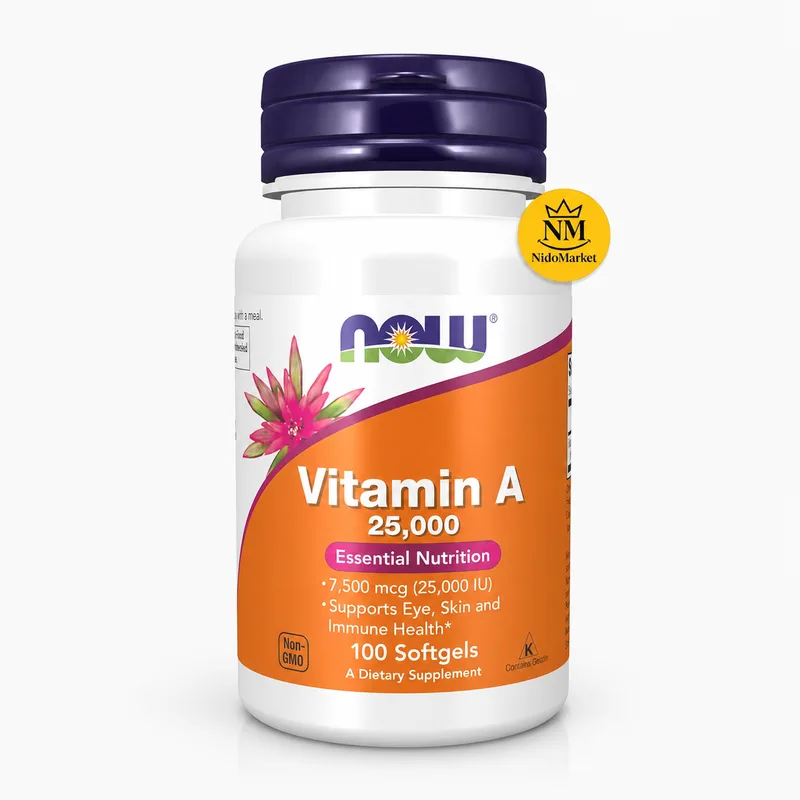 now-vitamin-a-25000iu-100-softgels.webp سافت ژل ویتامین A ناو NOW Vitamin A 25000 IU 100 عددی نیدومارکت