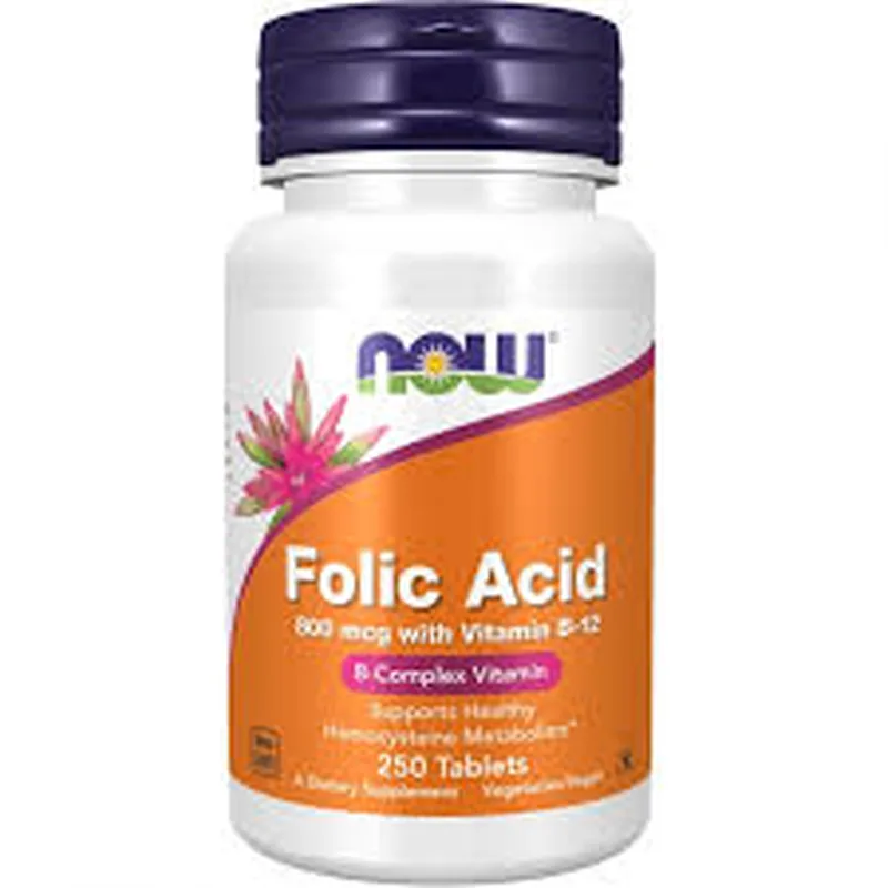 خرید قرص فولیک اسید ناو فودز 800 میکروگرم همراه B-12 - 250 عددی اورجینال بطری مکمل NOW Folic Acid 800 mcg with Vitamin B-12