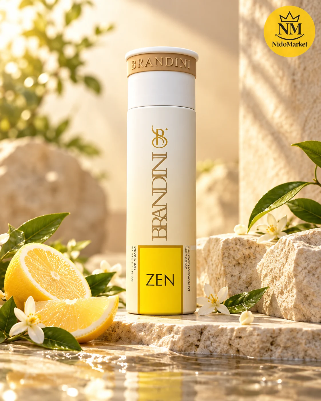خرید بادی اسپری برندینی با رایحه زن اورجینال بسته بادی اسپری برندینی با رایحه زن در چیدمان روشن همراه با جزئیات کامل شکل و رنگ بستهبندی