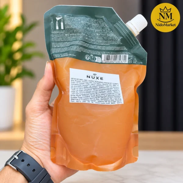 بسته ژل شوینده فوق‌غنی رو دو میل نوکس در چیدمان روشن همراه با جزئیات کامل شکل و رنگ بسته‌بندی