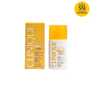 ضدآفتاب مینرال صورت کلینیک SPF 50 حجم ۳۰ میلی‌لیتر، بطری همراه با جعبه زرد محصول
