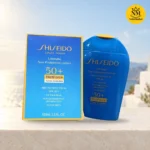 نمای جلوی بطری و جعبه ضد آفتاب شیسیدو Ultimate Sun Protection Lotion SPF 50+