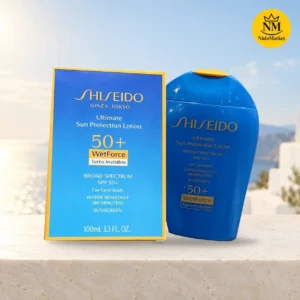 نمای جلوی بطری و جعبه ضد آفتاب شیسیدو Ultimate Sun Protection Lotion SPF 50+