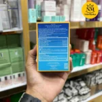 تصویر پشت جعبه ضد آفتاب شیسیدو SPF 50+ شامل ترکیبات فعال، فناوری WetForce و هشدارهای مصرف